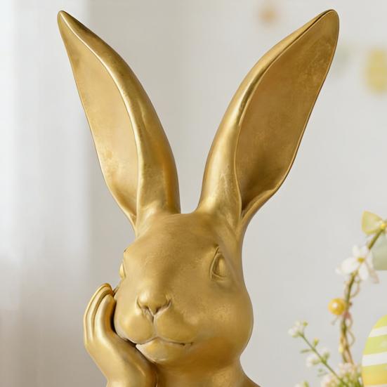 Wielkanocna Złota Figurka Królika Drukowana 3D Statua Królika Zamyślonego Vintage Ozdoba Stołu na Wiosnę Ozdoba Kominka Półki