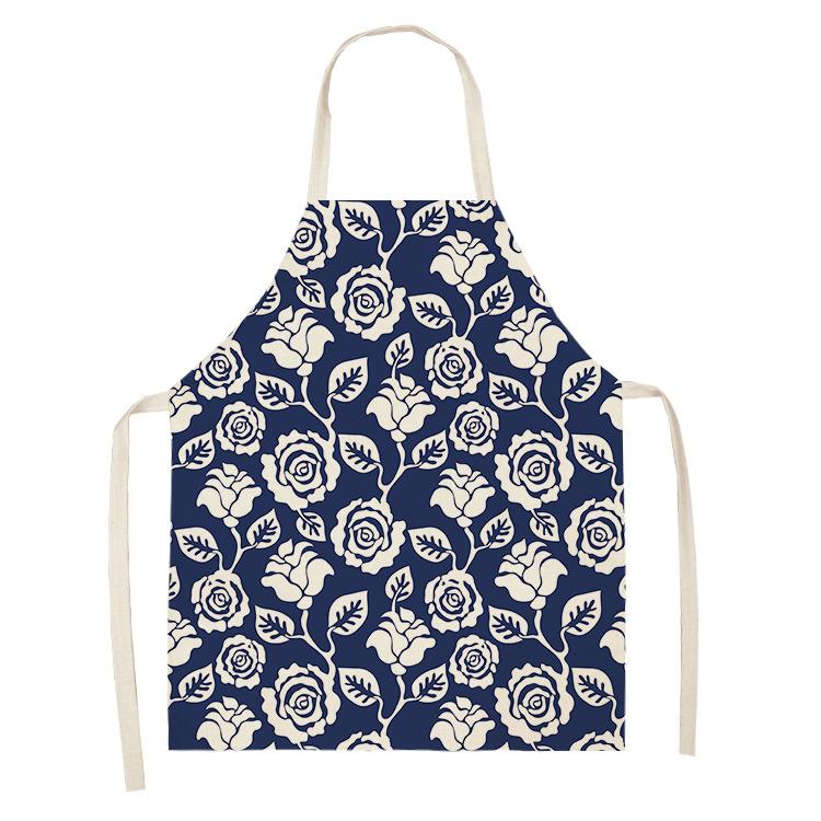 1 Pcs 55x68cm Cotton and Linen Apron Blue Porcelain Cooking Sleeveless Bib Anti-greasy Kitchen Mandala Supplies Chef Aprons