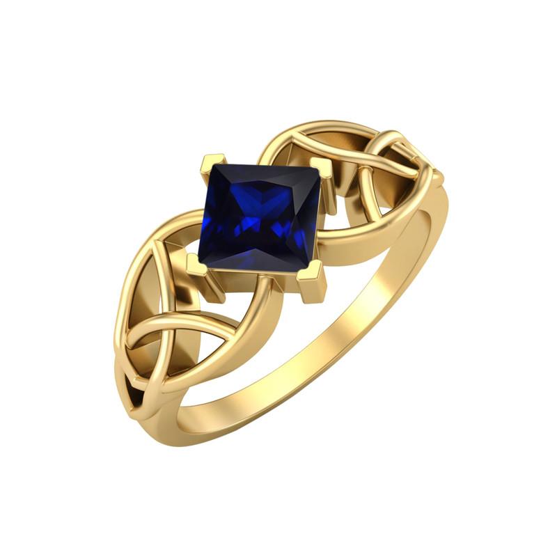 5MM Square Blue Sapphire Gemstone 925 Sterling Silver Gold Plated Solitaire Celtic Women s Engagement Ring 6.5