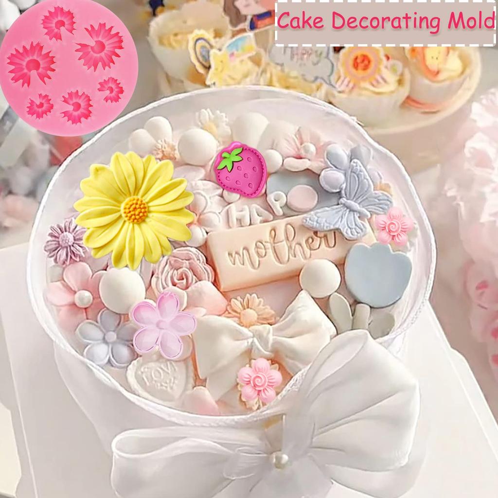 4Pcs Large Daisy Flower Silicone Molds Chrysanthemum Silicone Molds Small Flower Shapes Fondant Cake Chocolate Molds