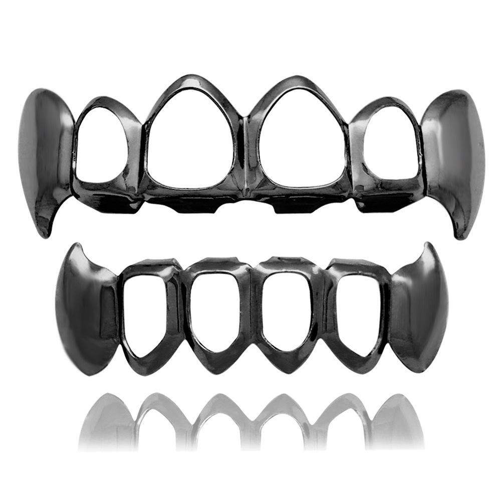 

European Six-Tooth & Four-Tooth Hollow Fangs with Flat Teeth Hip Hop Grill Set