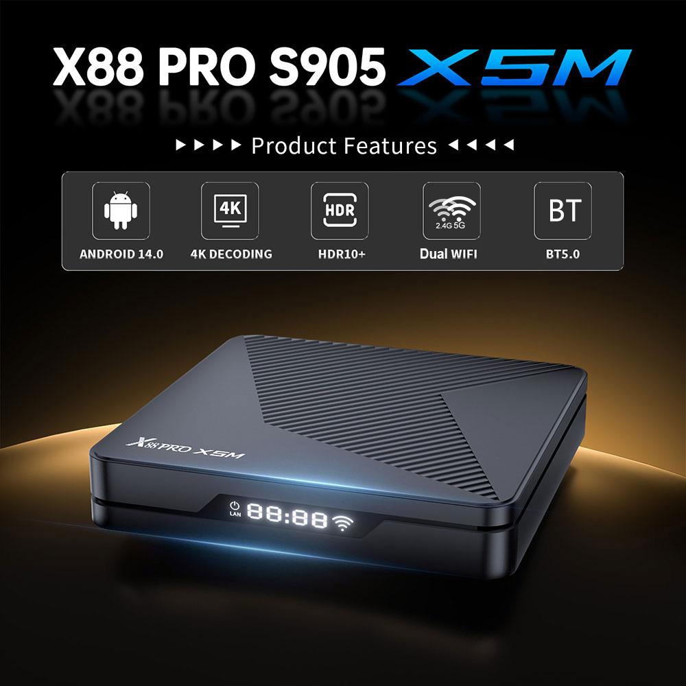 X88 Pro X5M TV Box Android14 Amlogic S905X5M Podpora 4K HDR Duální WiFi BT5.0 Set Top Box