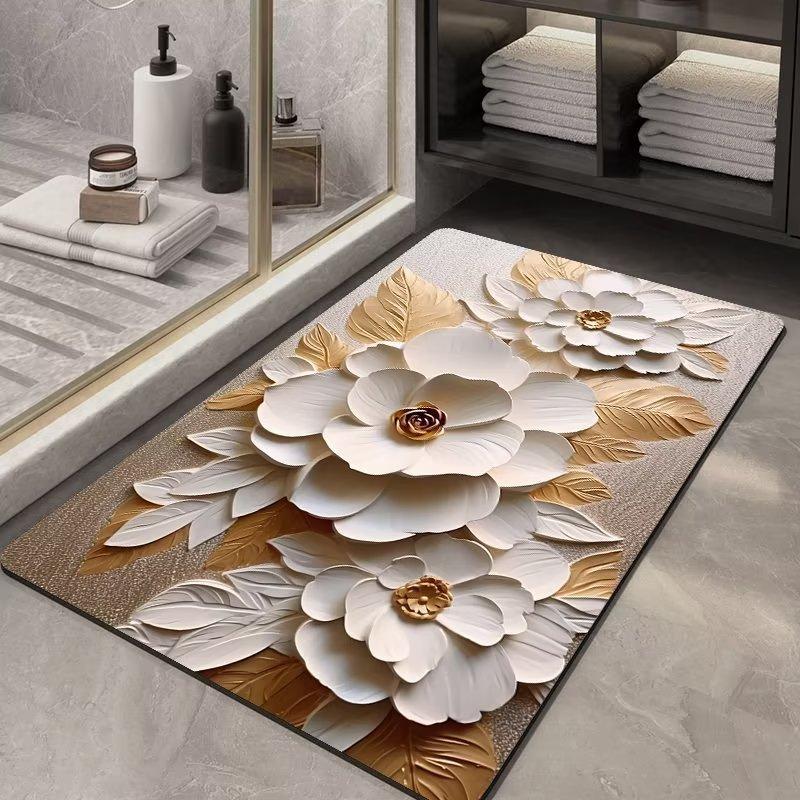 Embossed Flower Diatom Mud Mat Toilet Absorbent Mat Rubber Non-slip Door Mat Three-dimensional 3D Effect Carpet
