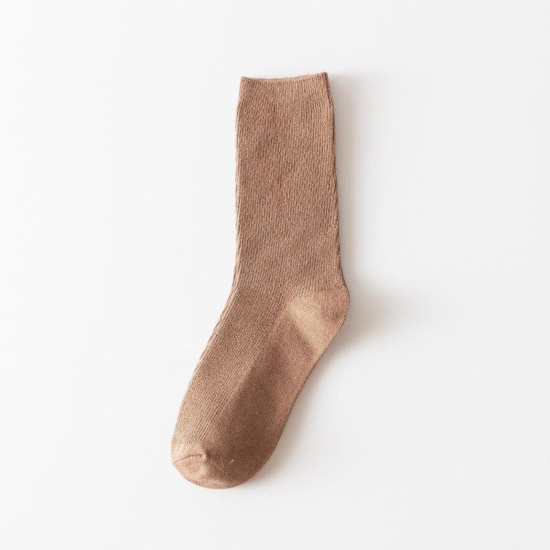 Coffee-colored Dui Dui Socks for Women's Autumn and Winter, Thin Double-needle Striped Long Socks for Women, Breathable Cotton Socks