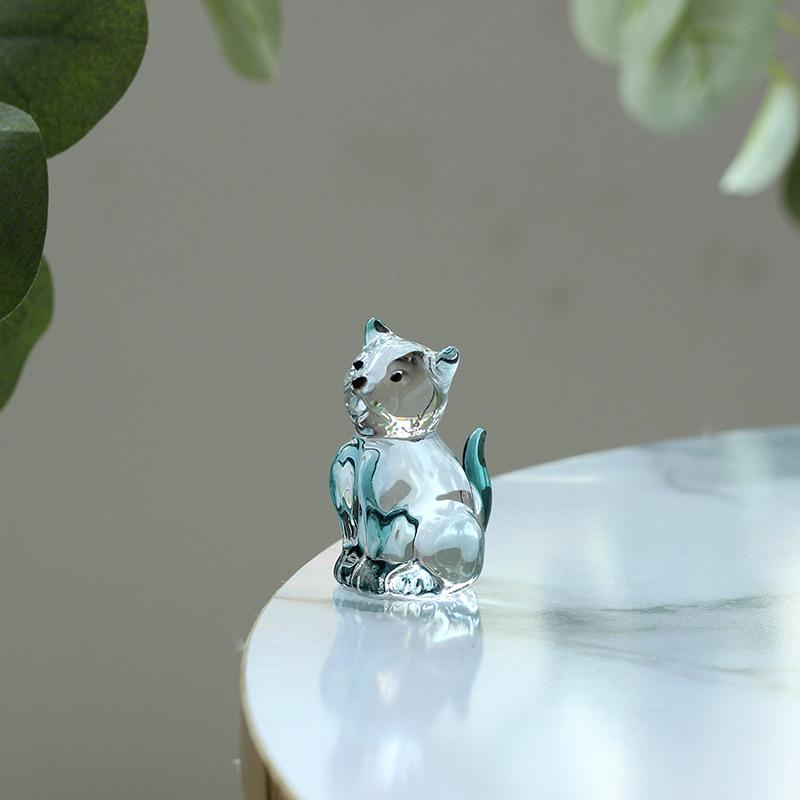Creative Liuli Zibo Animal Crystal Ornaments: Healing Cat & Dog Glass Handicrafts for Desktop
