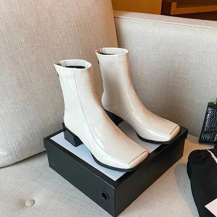 Jaro podzim dámské kotníkové boty hranatá hlava nízký podpatek platforma dámské boty chelsea zima zapatos mujer krátké boty vysoké podpatky