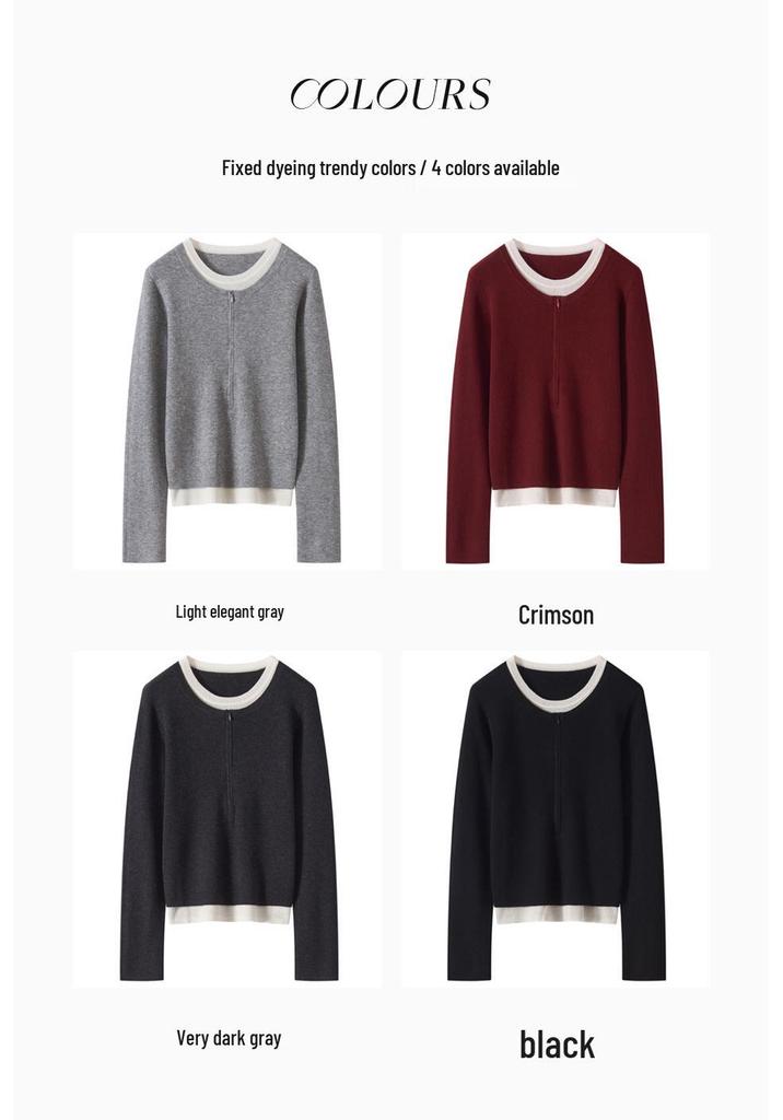 Women's Half-Zip Round Neck Wool Two-Piece Sweater - Spring/Autumn 2026 Edition