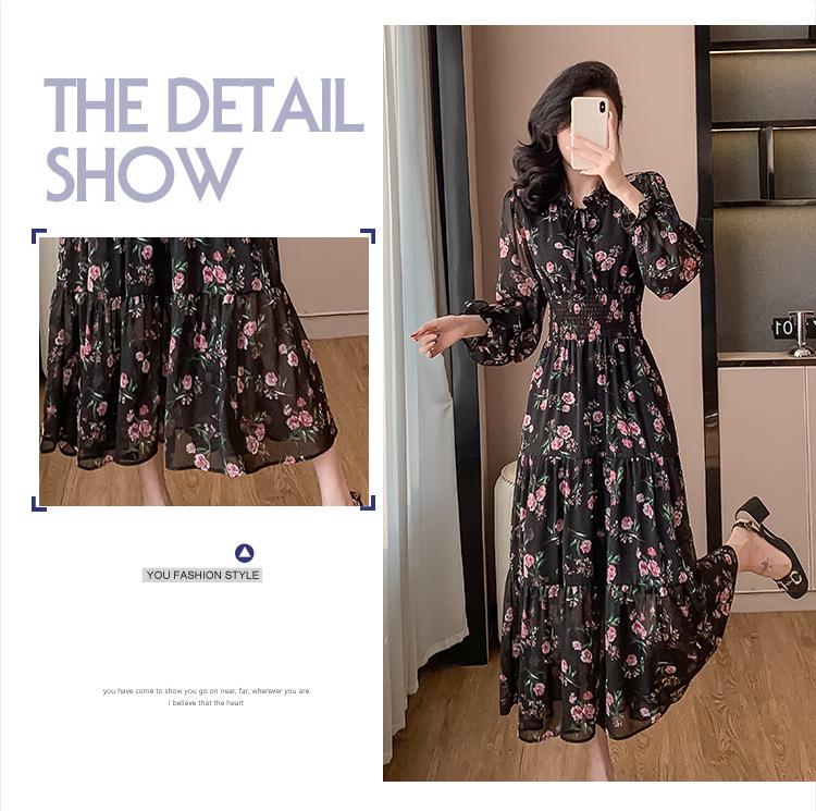 Korean Style Floral Ruffled Dress - Sweet Vacation, Waist-Cinching, Long Frilly Edge Design