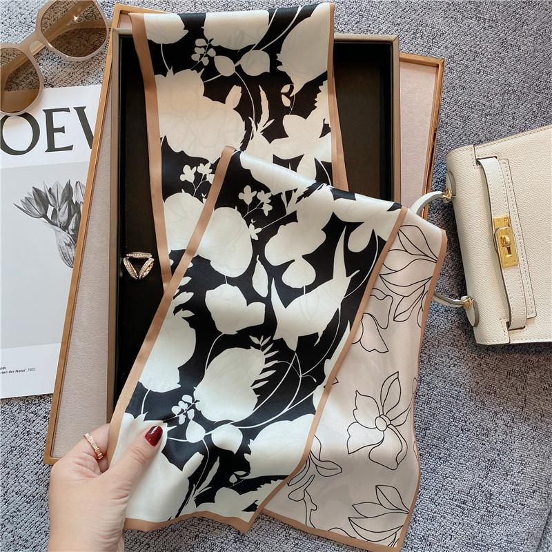 New Silk Scarf Women's Small Long Narrow Silk Scarf Spring and Autumn Scarf Professional Temperament Scarf Shirt Accessories Tied Bag Headband