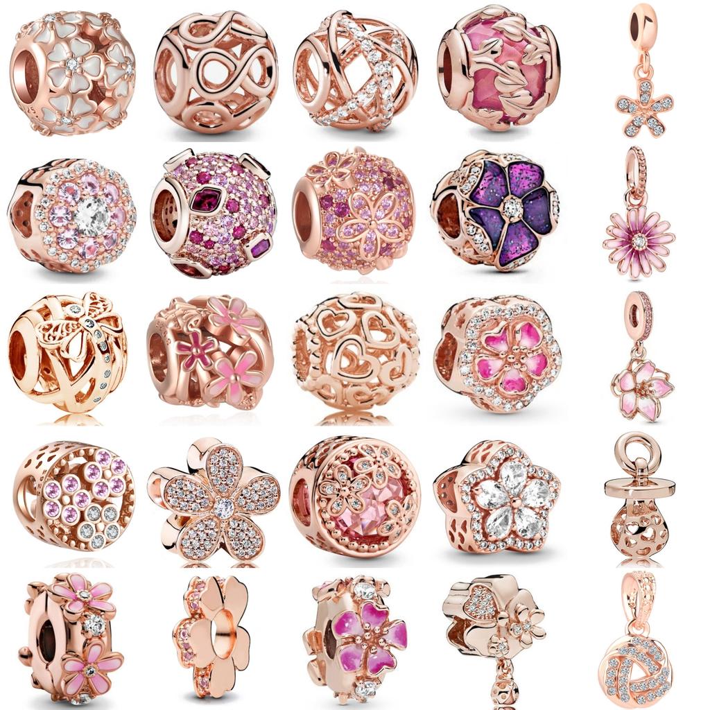 Neue Mode Kupfer Roségold Platinierte Blumen Perlen Anhänger Kompatibel Mit Authentischen Charm-Perlen Armbändern Damenschmuck Geschenk