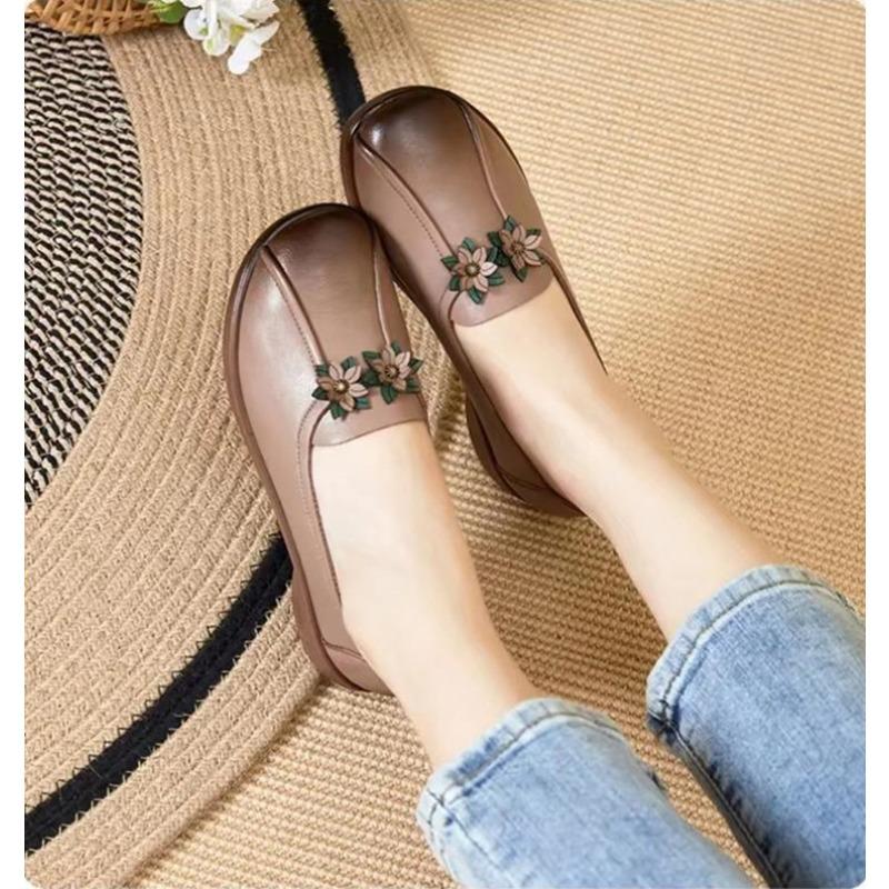 

Туфли ретро круглый носок туфли-лодочки с мелким вырезом удобные универсальные на одной педали женские туфли мягкая подошва мягкая кожа 40