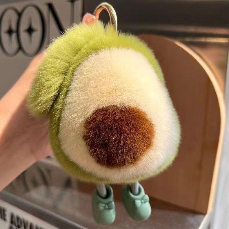 Adorable Faux Mink Fur Avocado Keychain & Plush Backpack Charm