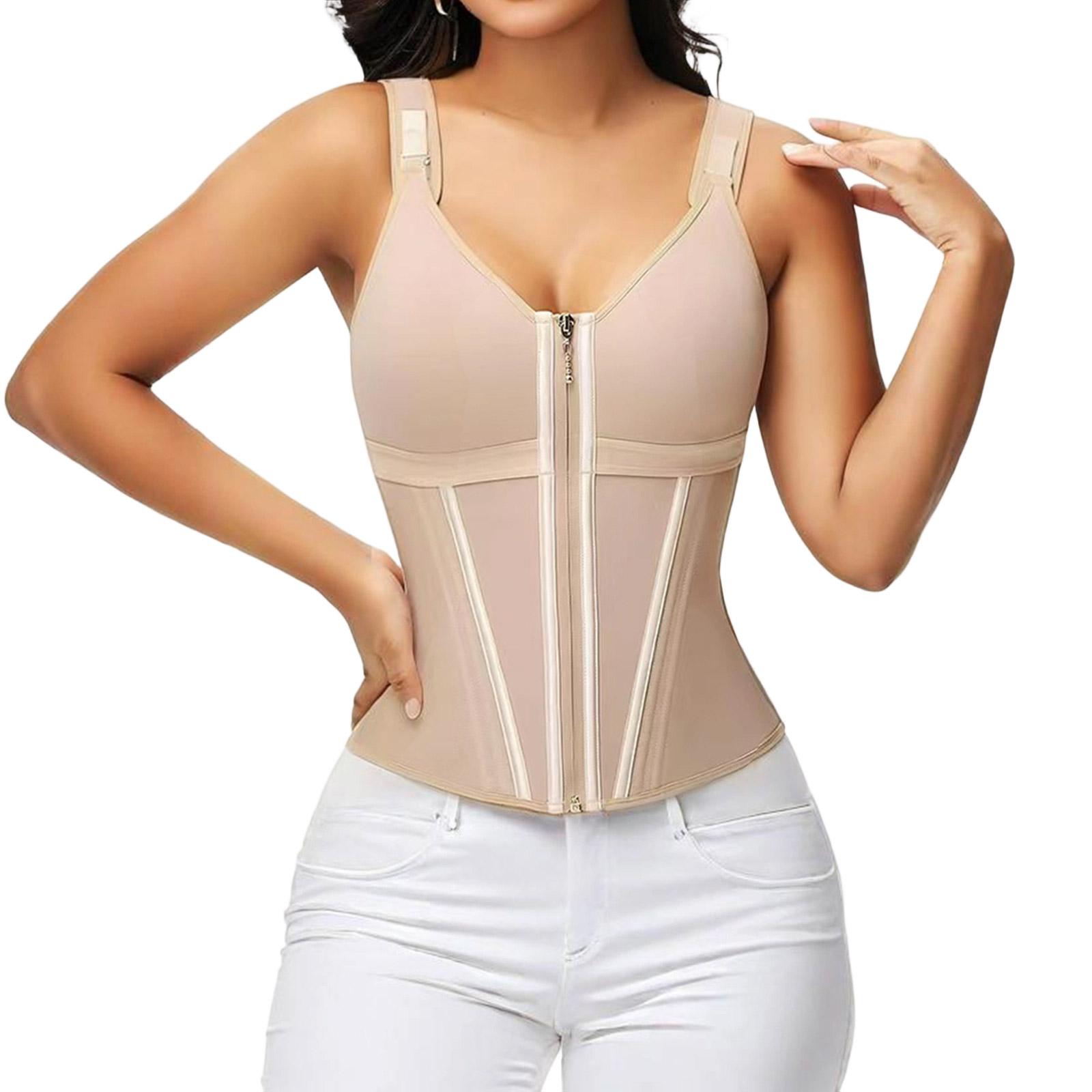 

Women s Body Shaping And Slimmingl Bodysuit Sports Zipper Bodysuit Reinforced Three- Button Vest XL