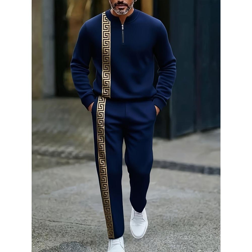 Spring Autumn Fashion Streetwear Men's Long-Sleeved Half-Zipper Stand-Up Collar Men's Casual Sportswear Two-Piece set
