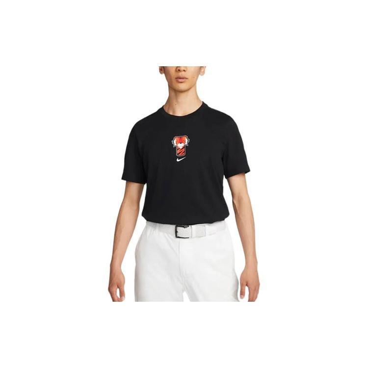 Nike Logo Tiger Head Printing Round Neck Pullover Short Sleeve Black Men s DR7722-010 M