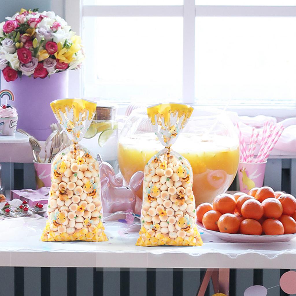 Bee Candy Bags Happy Birthday Party Decor Kids Favors Gifts Cookie Bags Transparent Plastic Candy Bags Birthday Party Supplies