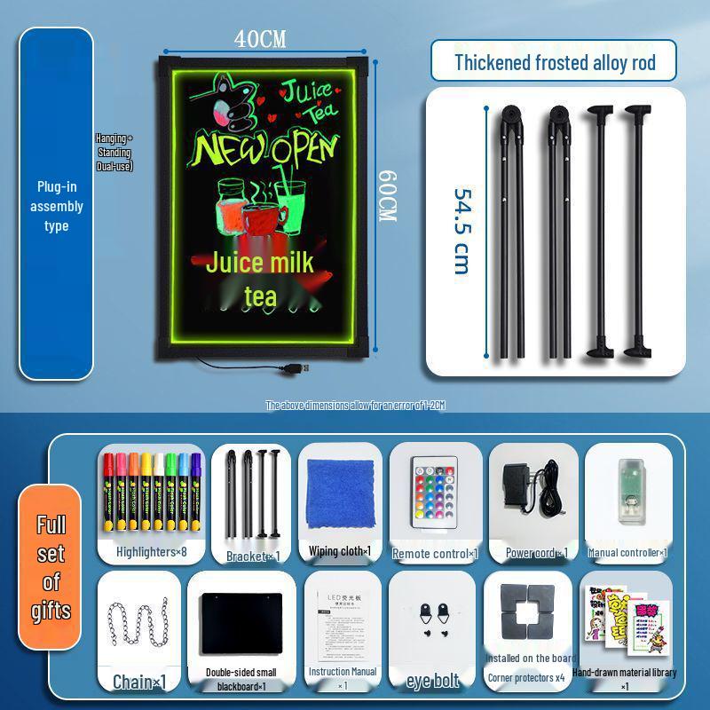 Rechargeable LED Fluorescent Blackboard: Handwritten Flashing Signs with Long Battery Life for Night Markets and Home Use.