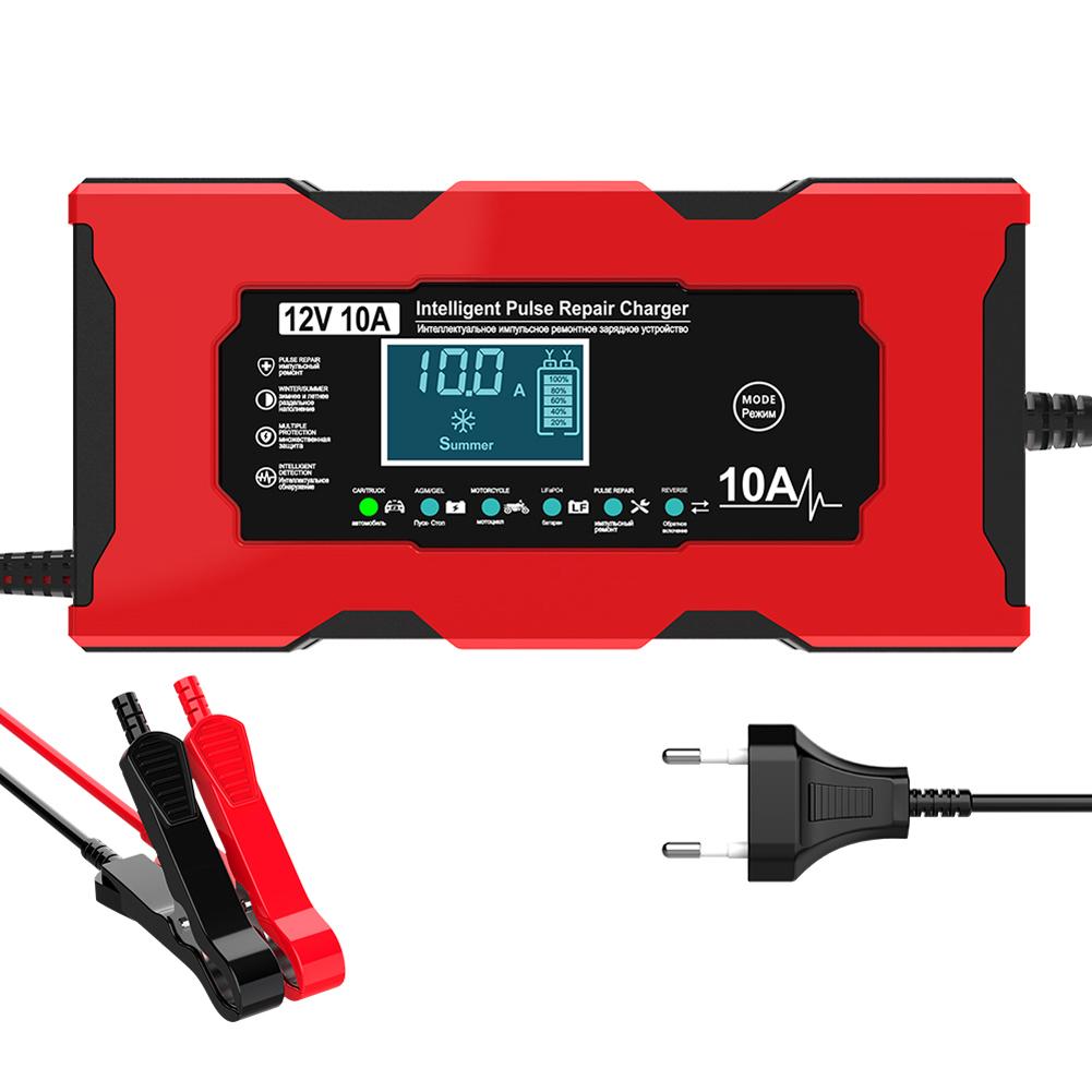 12V 10A Electric Motorcycles Charger LCD Display Smart Charger Moto Battery Charger for Lead-Acid AGM GEL Batteries