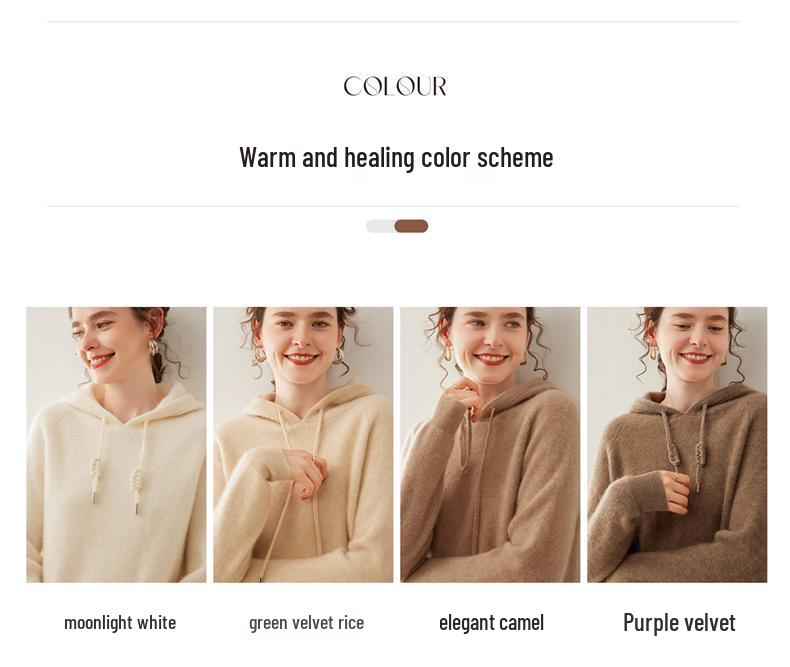 Stylish Women's Hooded Cashmere Sweater, Loose Fit, Double-Strand Ingot Stitch; Ideal for Layering in Autumn and Winter