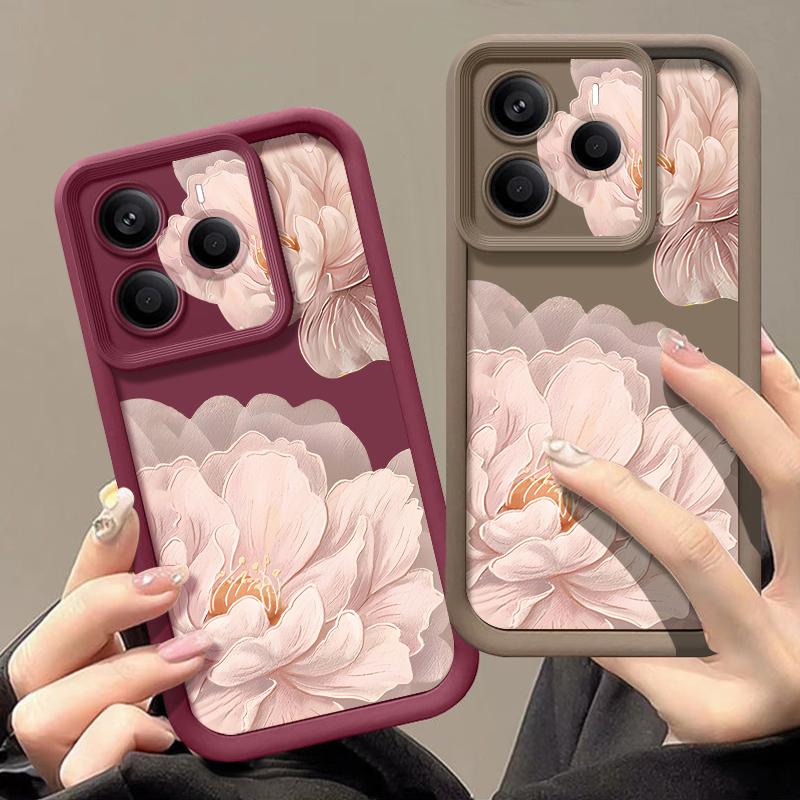 Pink Peony Flower Phone Case For Xiaomi Redmi Note 15 14 13 Pro 4G Note 13 14 Pro Plus 5G Shockproof Soft TPU Silicone Cover
