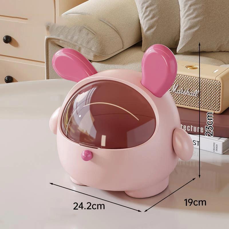 Creative Cute Bunny Ear Desktop Storage Box with Flip Lid Dustproof Organizer for Toys,Girls Hair Accessories Desktop Trash Can