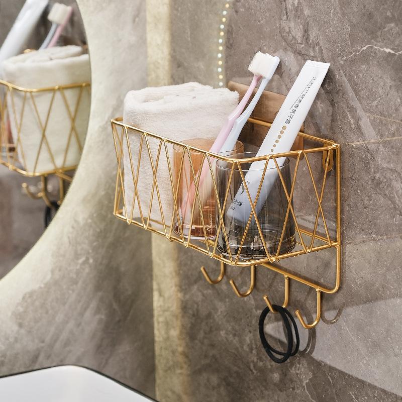 Bathroom, Toilet, Shelf, No Punching, Toilet Wall Storage, Cosmetics, Skin Care Products, Bath Ball, Wrought Iron Hanger.