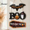 Seasonal Wall Hanging Plaque Happy Halloween Wooden Sign, Cute Bat Ghost Pumpkin Boo Door Hanger, Trick Indoor Holiday Hanger or Treat Sign for Party,
