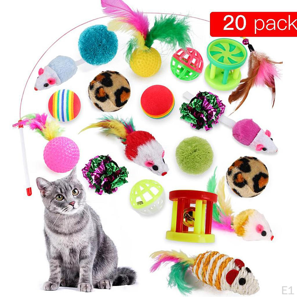 Cat Feather Toys,Interactive Retractable Teaser Play Mice Toys – Mixed Bag of 20