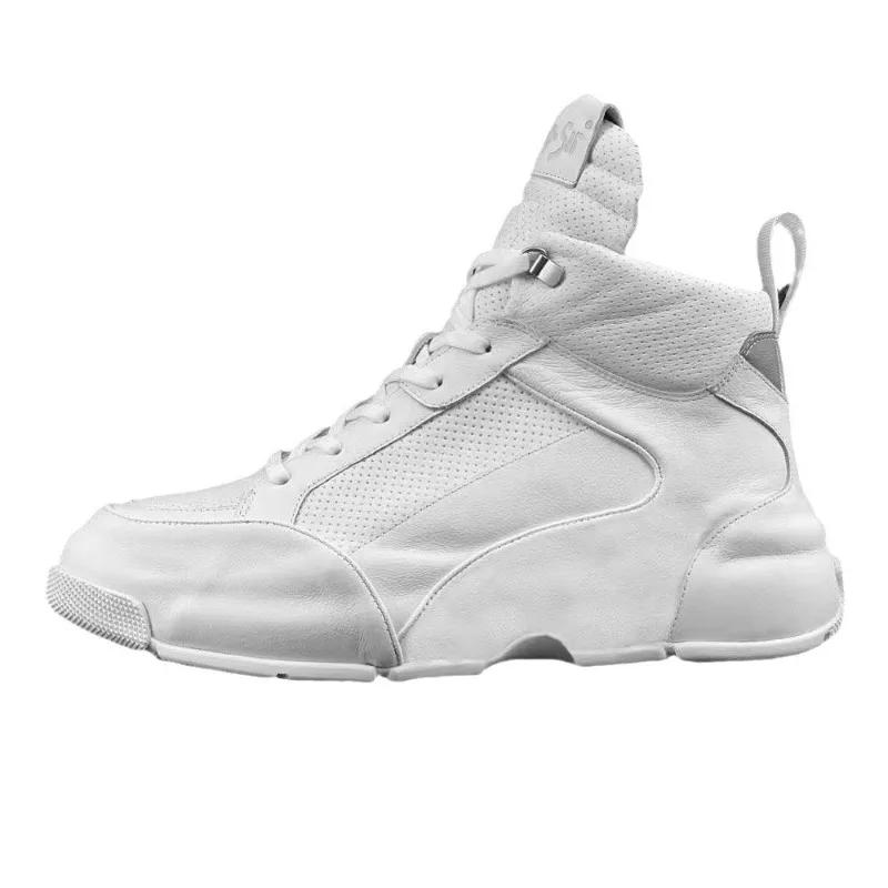Men's High Top Sneakers Thick Soles Fashion Leather Casual Board Shoes Invisible Inner Height Increasing Non-slip Sports Shoes