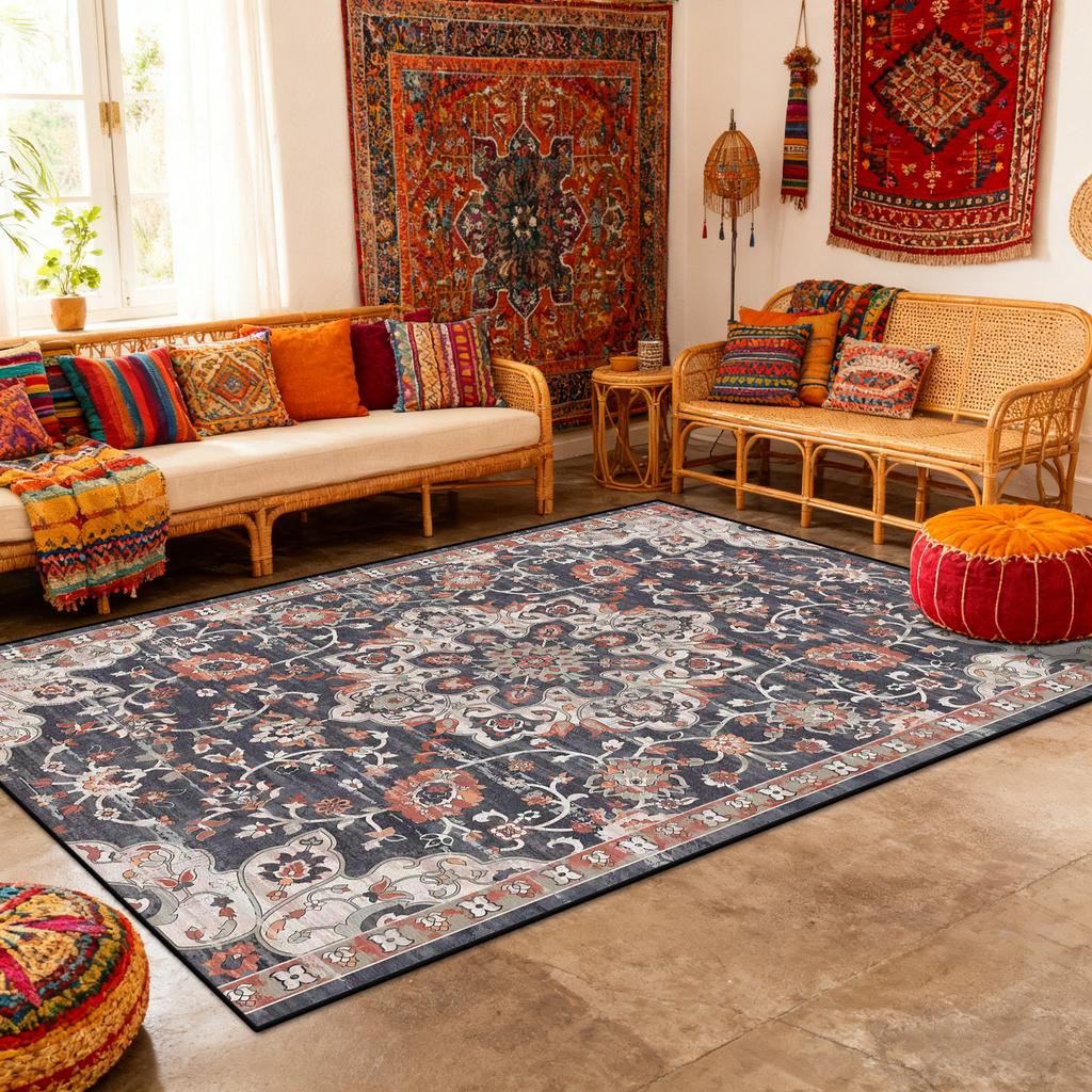 Persian Foldable Living Room Luxury Carpet Decoration Bedroom Bedside Soft Fluffy Rugs Washable Easy Clean Large Area Floor Mats