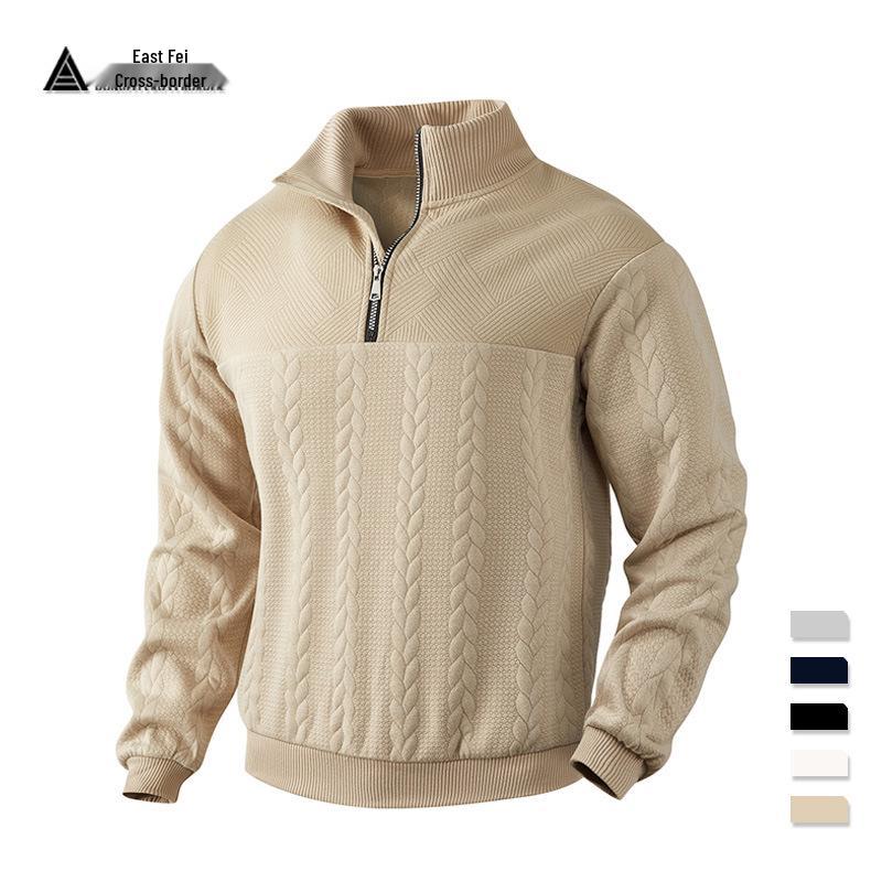 American Retro Stand-Up Collar Patchwork Knit Pullover Sweatshirt