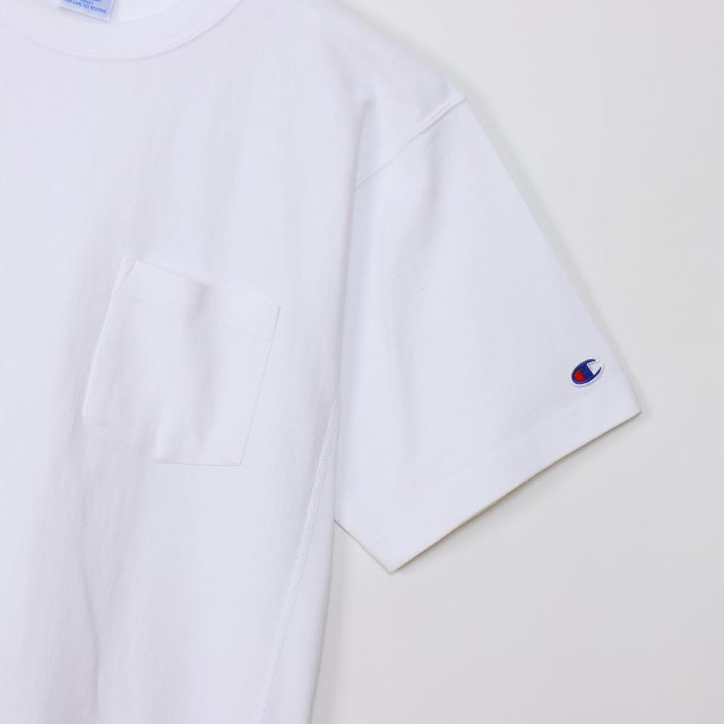 Champion Short Sleeve Crew Cotton USA Reverse Garment Short Sleeve Pocket Size T-Shirt, Neck, 100% 9.4oz Weave® Wash, T-Shirt, Men's, White, XL,