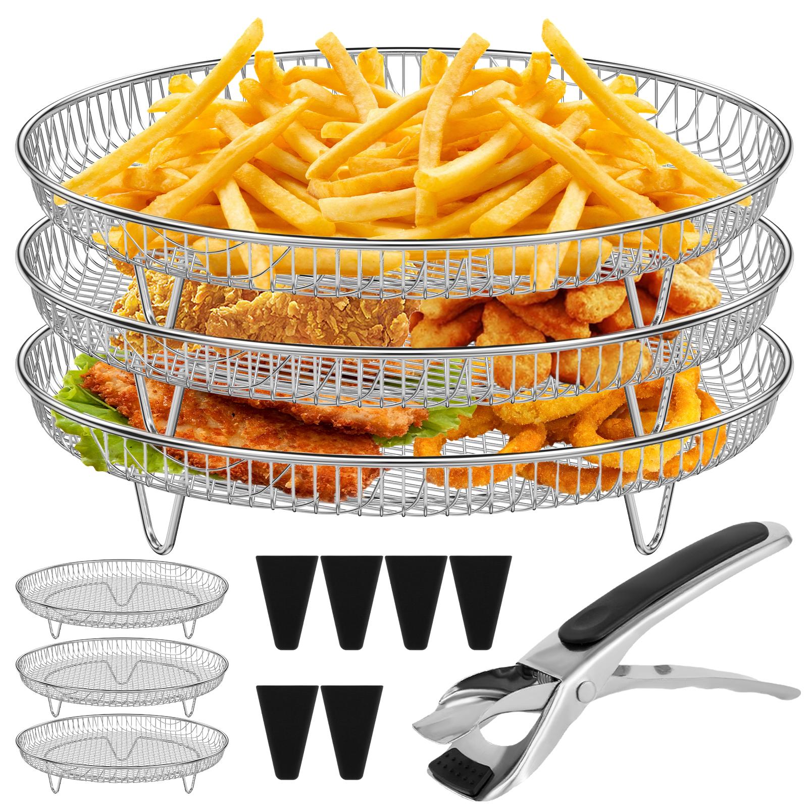 

Barbecue Tool 3Layer Air Fryer Racks Stainless Steel Square/Round Air Fryer Basket Tray Stackable Dehydrator Racks Kitchen Cook