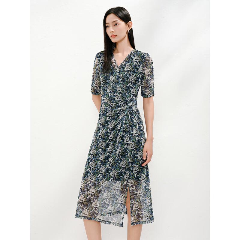 

Jiuzi Annacole Elegant Floral Pleated Wrap Dress S