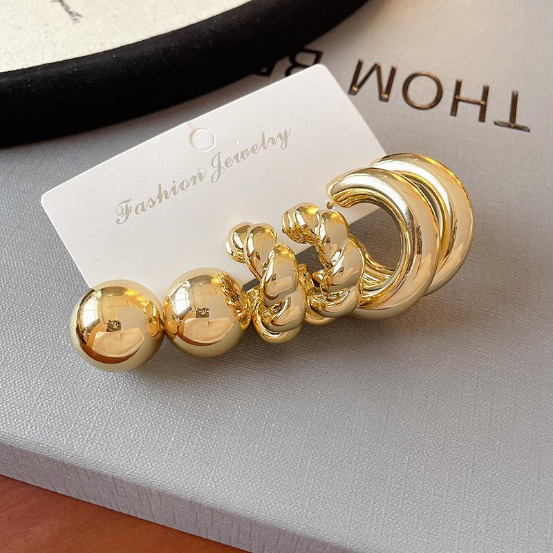3Pairs Fashionable Creative Personalized C Shaped Water Droplet Bean Geometric Earring Combination Set For Women Jewelry Gift