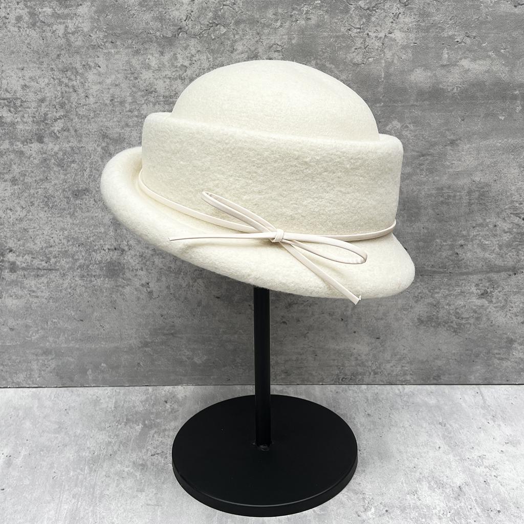Pink Little Princess Daughter Wind Bow Curled Wool Top Hat Women'S Autumn And Winter Elegant Warm Bucket Hat Shows Small Face