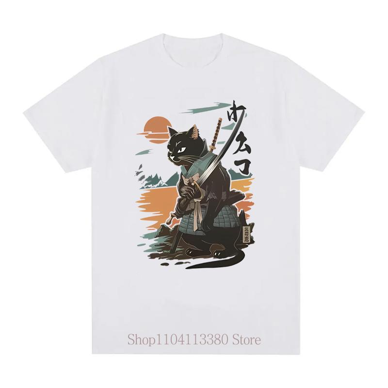 Samurai Cat Graphic Print TShirt for Women Unisex Summer Casual Fashion Loose Streetwear YK Tops Crew Neck Short Sleeve Tshirts