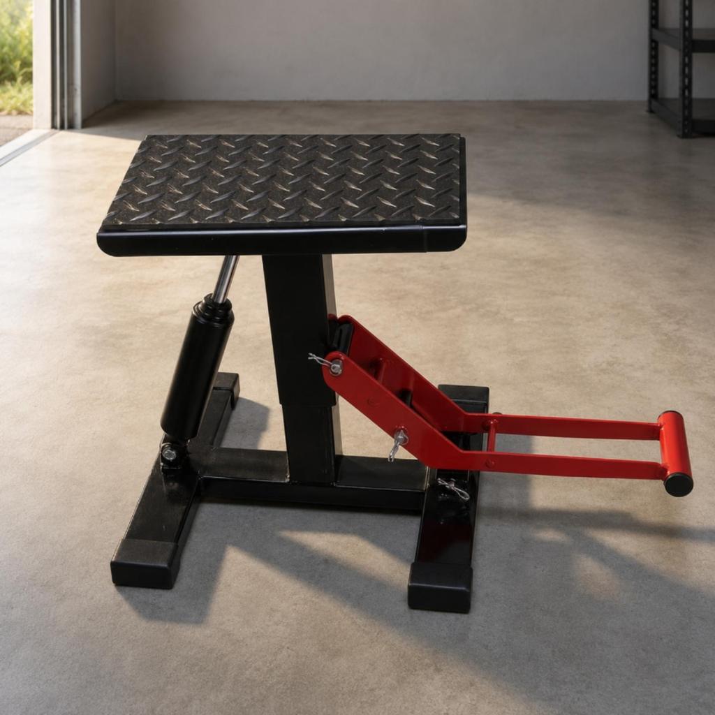 Hydraulic Motorcycle Repair Stand Diamond-Plate Top Vehicle Tool