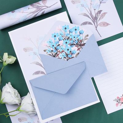 Cartão de Convite Festa Casamento Flor Impressa Nota de Amor Envelopes Conjunto Papel com Padrão Floral