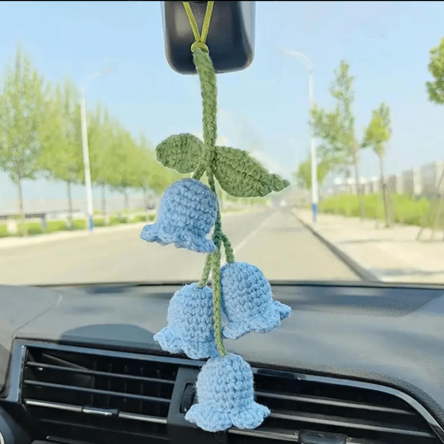 

1PC Lily Of The Valley Pendant Crochet Car Mirror Hanging Accessories Crochet Flower Auto Accessories 1PC синий