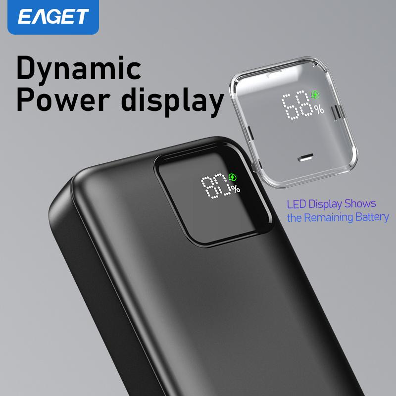 EAGET Bærbar lader PD22.5W 20000mAh USB-C QC 4.0 Hurtiglading Digitalt Display Lader for iPhone 16/15/14/13/12/11, for Samsung, Android