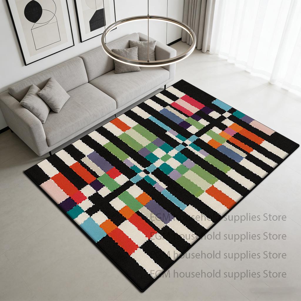 Modern Black White Carpet Minimalism Striped Decoration Bedside Bedroom Rug Lounge Cloakroom Antiskid Study Floor Mats Washable