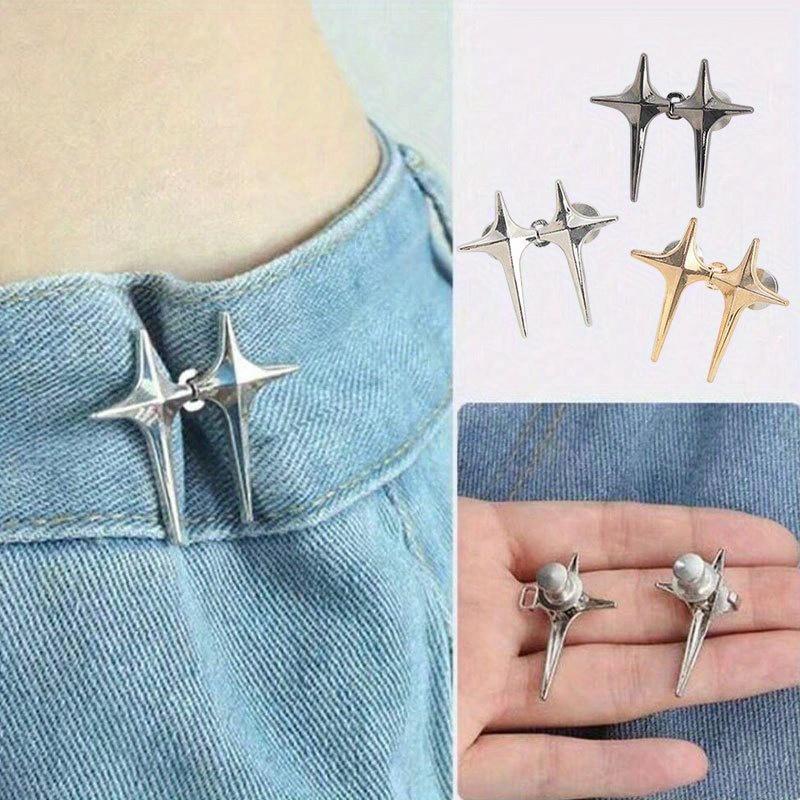 1 Pair Adjustable Waist Cinch Clips - Cross Star Seamless Pants Buckle Pins, Fashionable Star Design, No-Tightening Comfort for Daily & Special Events