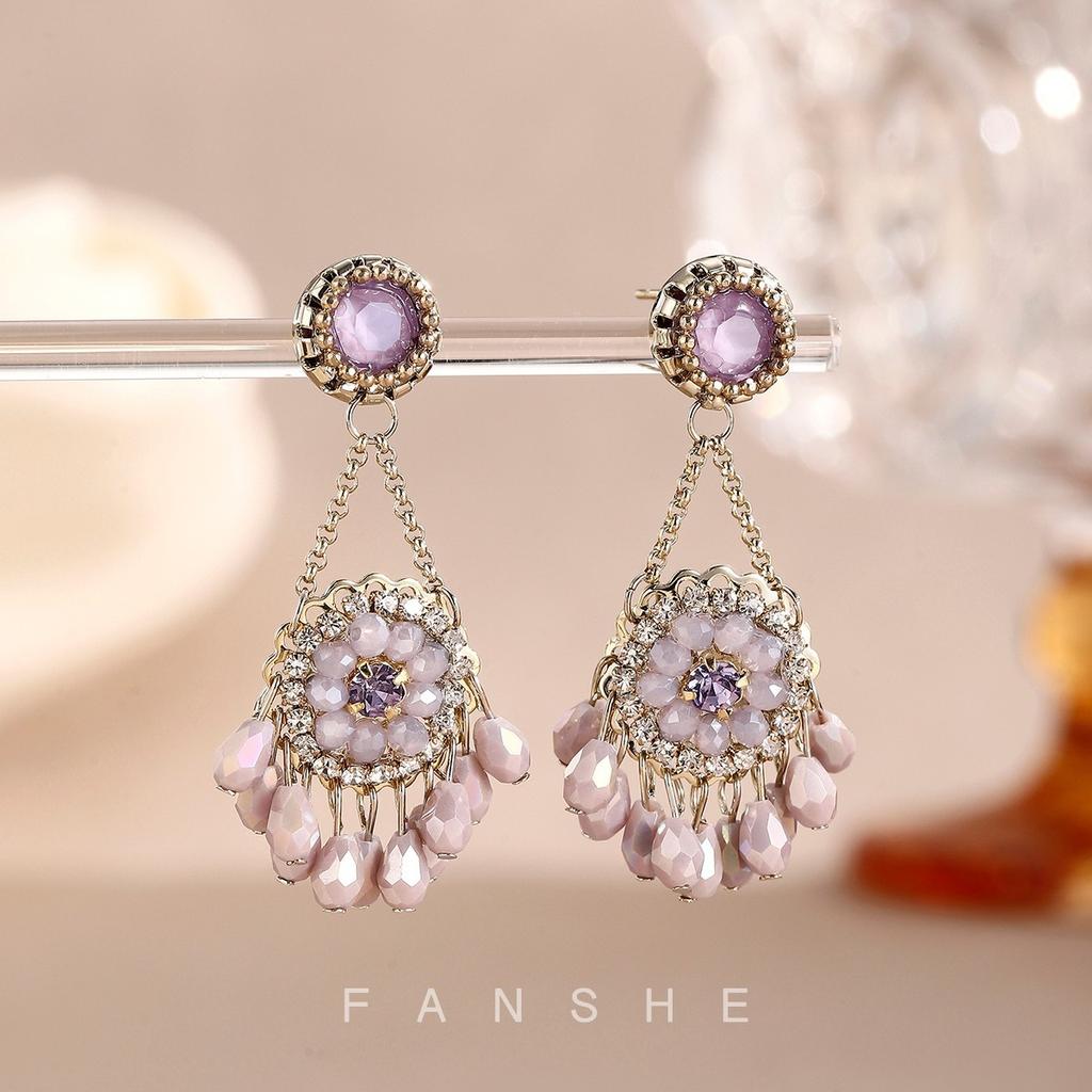 New Retro Ethnic Style Handmade Crystal Tassel Earrings, Light Luxury Fashion, Niche, High-end Korean Earrings