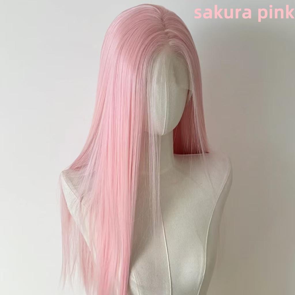 Svetloružová parochňa pre ženy 13x4 čipkovaná predná časť 26 palcov dlhá rovná syntetická parochňa Mäkké prírodné vlákno odolné voči teplu Cosplay parochňa gray