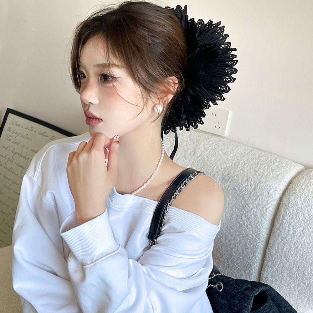 Cloth Lace Scrunchies Double Layer Pleated Large Hair Scrunchies Fashion Elastic Hair Bands  Girl