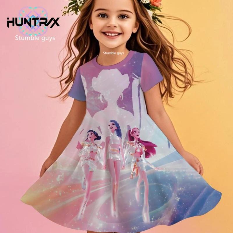 Kpop Demon Hunters Girls Toddler Dress Summer Kids Cartoon Anime Princess Beach Outfit Casual Nightgown