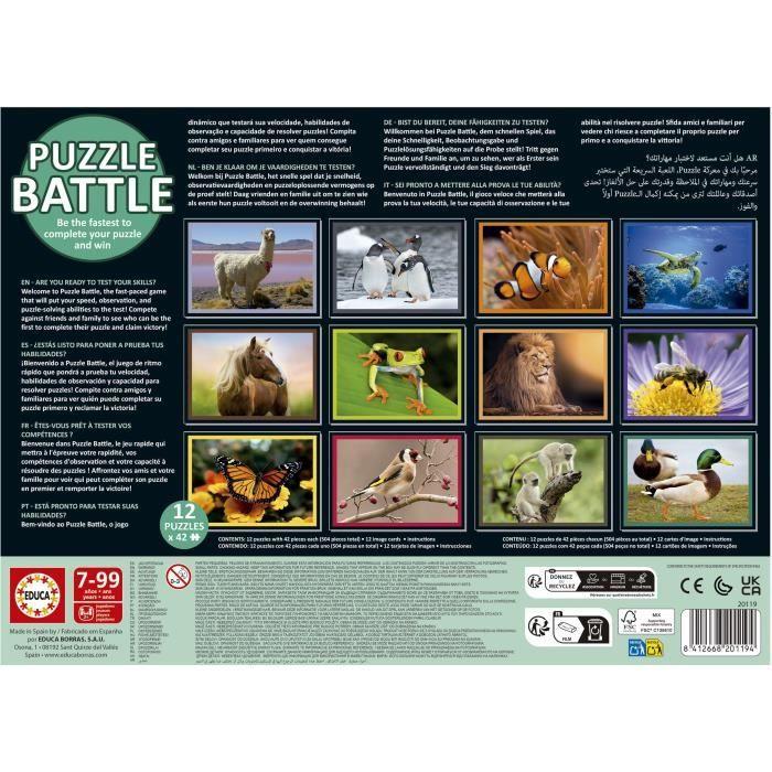 Puzzle - EDUCA - Battle Jr Natura - 12 puzzles - 42 pièces - Thème nature - Pour enfants à partir de 7 ans