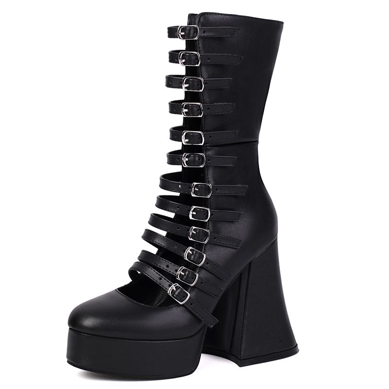 2025 New Sandals Round Toe 12cm Chunky Heels 3cmPlatform Zipper Buckles 41 42 43 Dating Summer Bota 35 7279₽