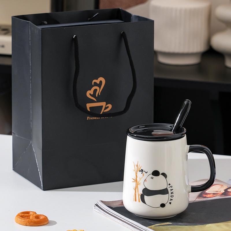 Panda Ceramic Mug with Lid and Spoon - Creative Gift for Home, Office, or Student